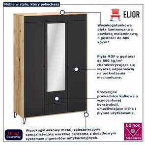 Szafa trzydrzwiowa z lustrem na nóżkach dąb evok + czarny Z8-P86