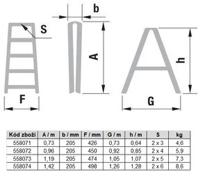 Schodki aluminiowe dwustronne ALVE PREMIUM, 2x5 stopni, wysokość 1,07 m