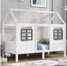 Łóżko kabinowe 200x90cm - z dwoma oknami - białe drewno - materac nie jest wliczony w cenę