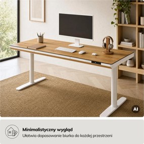 Biurko elektryczne sit-stand z szufladą i ładowarką bezprzewodową Qi białe/złoty dąb, 1600 mm: ELLIS