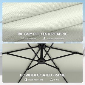 Outsunny Parasol ogrodowy Ø300 cm z mechanizmem blokującym, korbą, podstawą i wagami, kremowy | Aosom PL