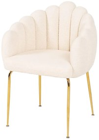 Białe metalowe krzesło boucle ze złotymi nogami D5-Z93