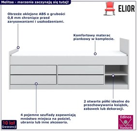 Pojedyncze łóżko z materacem i 4 szufladami 90x200 - Melitos