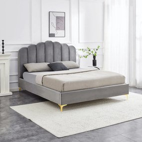 Łóżko Tapicerowane 160x200 cm GEMINI ze Stelażem Dwuosobowe Welurowe Szare