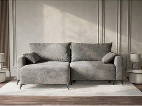 Szary rozkładany/ze schowkiem narożnik z tkaniny szenilowej (lewostronny/z szezlongiem) Leon – Maison de Rêve