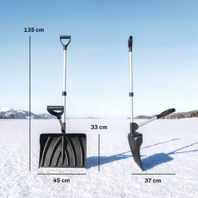 Outsunny Łopata do śniegu 45 cm, tworzywowa łyżka z ergonomicznym uchwytem dodatkowym, odśnieżarka z trzonem aluminiowym i metalową krawędzią | Aosom PL