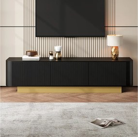 Nowoczesna szafka RTV - 170 x 40,5 x 47 cm - z 3 drzwiami - front teksturowany - MDF + płyta wiórowa - czarna