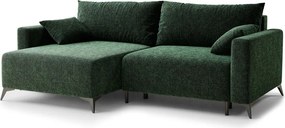 Ciemnozielony rozkładany narożnik ze schowkiem z tkaniny szenilowej (lewostronny/z szezlongiem) Leon – Maison de Rêve