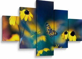 Obraz - Żółty motyl z kwiatami (125x70 cm)