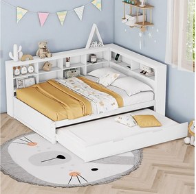 Sofa dziecięca z funkcją spania 140 x 200 cm z wysuwanym łóżkiem 90 x 190 cm - z portem USB i dużą ilością miejsca do przechowywania - drewno - biała