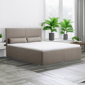 Łóżko tapicerowane z pojemnikiem i materacem CARL 140x200 cm Beżowy