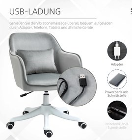 Vinsetto Fotel biurowy ergonomiczny z masażem i funkcją wibracji obrotowy aksamit szary | Aosom PL