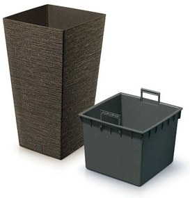 Doniczka FURU SQUARE ECO WOOD z wkładem 24 cm, ciemnobrązowy, S