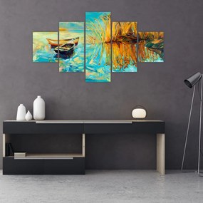 Obraz - Jezioro z łodziami (125x70 cm)