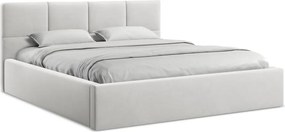 Jasnoszare aksamitne tapicerowane łóżko dwuosobowe ze schowkiem ze stelażem 140x200 cm Hiko – Makamii