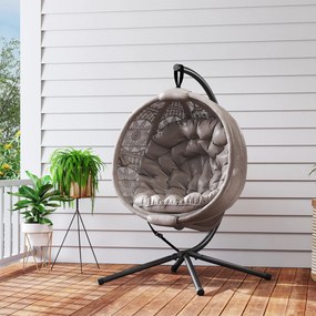 Outsunny Wiszący Fotel Ogrodowy, Koszykowy, Styl Boho, 116 x 125 x 172 cm, Piaskowy + Czarny