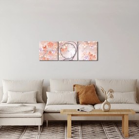Obraz kwiatów drzewa koralowego - abstrakcja (z zegarem) (90x30 cm)