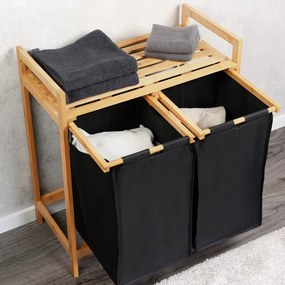 Bambusowy kosz na pranie, dwukomorowy, 64 x 73 cm