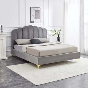 Łóżko Tapicerowane 160x200 cm GEMINI ze Stelażem Dwuosobowe Welurowe Szare Glamour