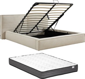 Łóżko ze skrzynią 160 x 200 cm - Welur sztruksowy - Beżowy + Materac - TAVESO