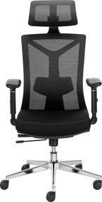Fotel biurowy Akro siatkowy z zagłówkiem i regulacją lędźwi, zgodny z normą BHP