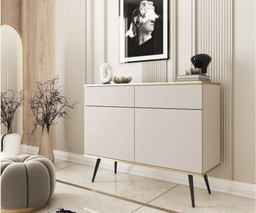 Komoda KSZ-107 z szufladami 107x85x39 cm – beżowy wysoki połysk, Push-To-Open, metalowe nogi 23 cm, laminat 16 mm, odporna na zarysowania