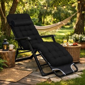 Leżak ogrodowy rozkładany Tossa, poduszka czarna, stelaż czarny