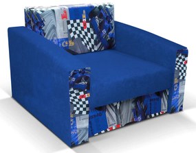 Niebieski rozkładany fotel tapicerowany z motyem F1 C0-H94