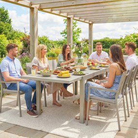 Outsunny Stół Ogrodowy Rozkładany 154/214 x 85 cm Aluminiowy Stół Jadalniany dla 8-10 Osób z Imitacją Drewna Jasnoszary | Aosom PL