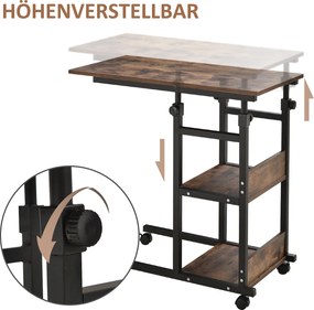 HOMCOM Stolik Kawowy na Kółkach z Regulacją Wysokości i Dodatkowymi Półkami Praktyczny Stolik Pomocniczy | Aosom PL