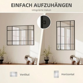 HOMCOM Lustro ścienne, dekoracyjne lustro z metalową ramą, czarne paski, szkło wielowarstwowe, 90B x 2T x 60H cm | Aosom PL