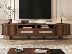 Szafa TV 170x40x40 cm - z 2 szufladami z ratanu - 2 drzwi przesuwne - MDF - Brązowy