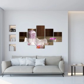 Obraz - Świeca i orchidee (125x70 cm)