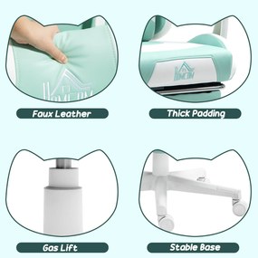 HOMCOM Fotel gamingowy z kocimi uszami, odchylane oparcie, wysuwana podpórka na stopy, nośność do 120 kg, błękit morski