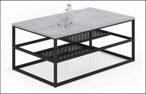 Prostokątna ława z półkami beton + czarny - Hila 4X
