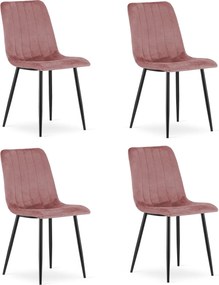 Różowe krzesło do kuchni LAVA aksamitne z czarnymi nogami