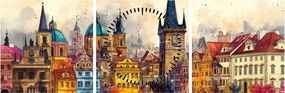 Obraz - Jesień w malowanym mieście (z zegarem) (90x30 cm)
