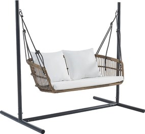 Huśtawka ogrodowa dwuosobowa z technorattanu w kolorze naturalnego jasnego drewna - NUVEA