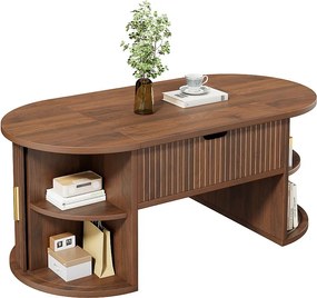 Stolik kawowy z podnoszonym blatem do salonu - 100 x 50 x 40,5 cm - z ukrytym schowkiem i przesuwanymi drzwiami - MDF - brązowy