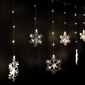 Kurtyna świetlna zewnętrzna Snowflakes, 200 x 60 cm, LED ciepła biała timer, 8 funkcji, na baterie, 200 cm