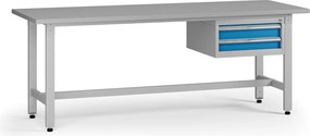 Stół warsztatowy z regulacją wysokości G5, 2100 x 750 x 800-1000 mm, 1x kontener, 2x szuflada, niebieski
