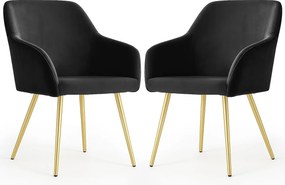 2x Welurowe krzesło tapicerowane gładkie Czarne ESTELLE Złote nogi