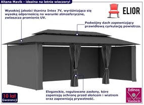 Nowoczesna altana ogrodowa z zasłonami antracyt - Mavik