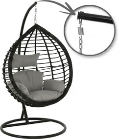 Wiszący fotel TARINO ze stojakiem, czarny/szara poduszka