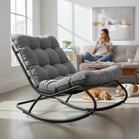 Fotel Bujany VIBE Ogrodowy z Poduszką Stalowy Czarny Szary 115 Cm