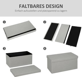 HOMCOM Skrzynka do przechowywania, pufa z miejscem i pokrywą do salonu, sypialni, korytarza, Jasnoszara