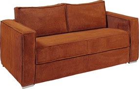 Kanapa 4-osobowa rozkładana typu ekspres z sztruksowego weluru  w kolorze teraktoty - Powierzchnia spania 160 cm - Materac 22 cm z pamięcią kształtu LORETO