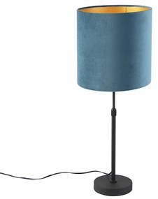 Lampa stołowa czarna z niebieskim abażurem z weluru i złotem 25 cm - Parte klasyczny/Antyczny Oswietlenie wewnetrzne
