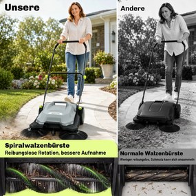 Outsunny Zamiatarka ręczna o szerokości zamiatania 68 cm, pojemnik na zabrudzenia 24 L, regulowany składany uchwyt 3-szczotkowy system zamiatania | Aosom PL