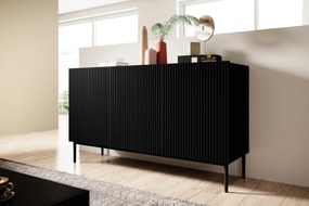 Komoda Nicole 150 cm trzydrzwiowa z ryflowanym frontem - czarny mat / czarne nóżki